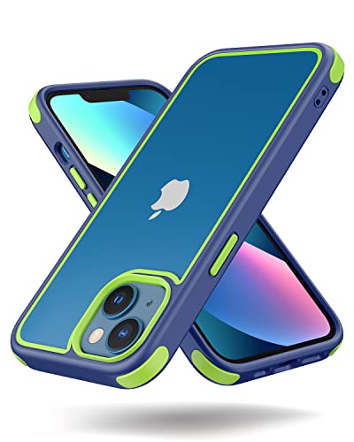 MobNano Ultra Hybrid Durchsichtig Hülle für iPhone 13 Hülle, iPhone 14 Hülle Stoßfest Bumper Transparent Handyhülle Shockproof Fallschutz Silicone iPhone 13 14 Case - Blau/Gelbgrün von MobNano