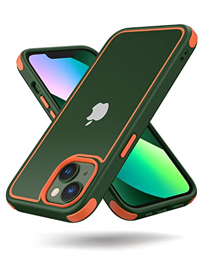 MobNano Ultra Hybrid Durchsichtig Hülle für iPhone 13 Hülle, iPhone 14 Hülle Stoßfest Bumper Transparent Handyhülle Shockproof Fallschutz Silicone iPhone 13 14 Case - Grün/Orange von MobNano