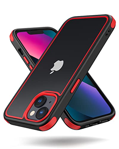 MobNano Ultra Hybrid Durchsichtig Hülle für iPhone 13 Hülle, iPhone 14 Hülle Stoßfest Bumper Transparent Handyhülle Shockproof Fallschutz Silicone iPhone 13 14 Case - Schwarz/Rot von MobNano