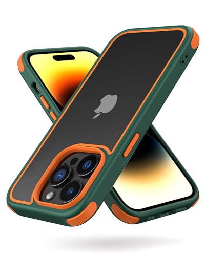 MobNano Ultra Hybrid Durchsichtig Hülle für iPhone 14 Pro Hülle Stoßfest Bumper Transparent Handyhülle Shockproof Fallschutz Silicone iPhone 14 Pro Case - Grün/Orange von MobNano