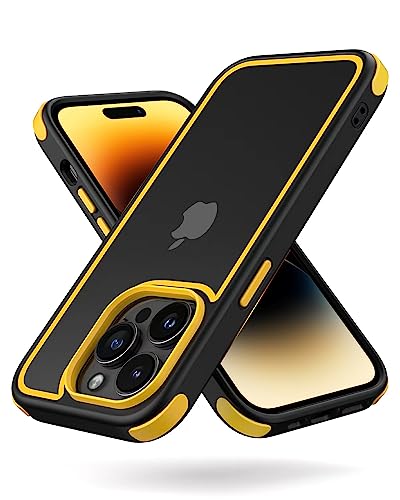 MobNano Ultra Hybrid Durchsichtig Hülle für iPhone 14 Pro Hülle Stoßfest Bumper Transparent Handyhülle Shockproof Fallschutz Silicone iPhone 14 Pro Case - Schwarz/Gelb von MobNano