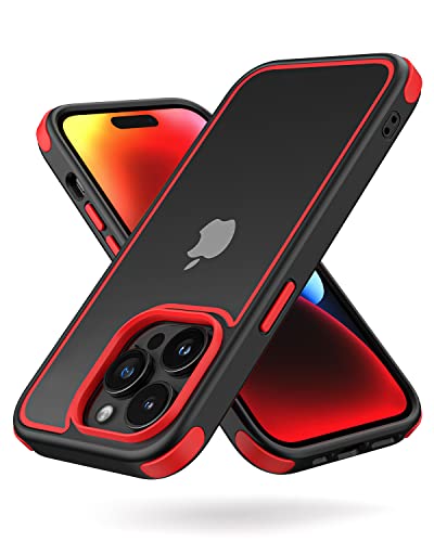 MobNano Ultra Hybrid Durchsichtig Hülle für iPhone 14 Pro Hülle Stoßfest Bumper Transparent Handyhülle Shockproof Fallschutz Silicone iPhone 14 Pro Case - Schwarz/Rot von MobNano