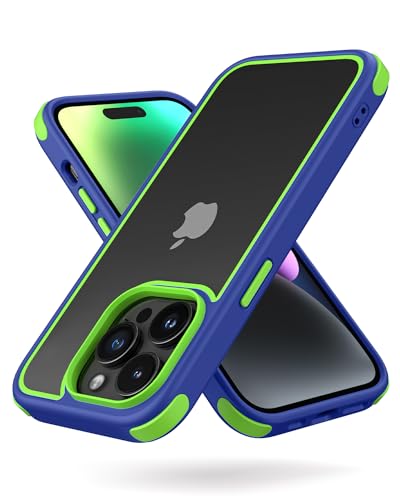 MobNano Ultra Hybrid Durchsichtig Hülle für iPhone 14 Pro Max Hülle Stoßfest Bumper Transparent Handyhülle Shockproof Fallschutz Silicone iPhone 14 Pro Max Case - Blau/Gelbgrün von MobNano