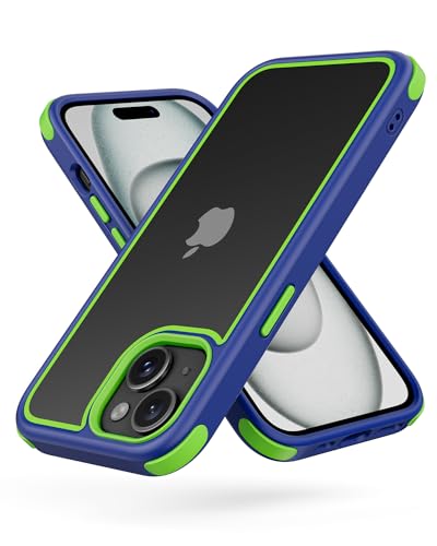 MobNano Ultra Hybrid Durchsichtig Hülle für iPhone 15 Hülle Stoßfest Bumper Transparent Handyhülle Shockproof Fallschutz Silicone iPhone 15 Case - Blau/Gelbgrün von MobNano