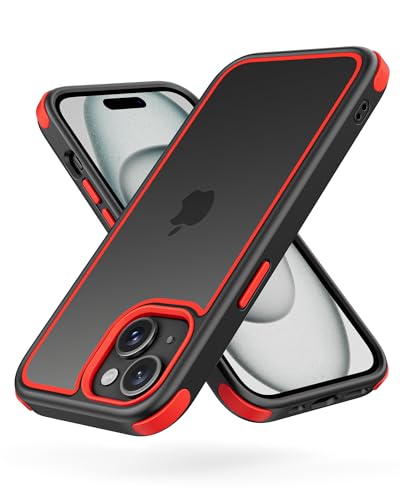 MobNano Ultra Hybrid Durchsichtig Hülle für iPhone 15 Hülle Stoßfest Bumper Transparent Handyhülle Shockproof Fallschutz Silicone iPhone 15 Case - Schwarz/Rot von MobNano