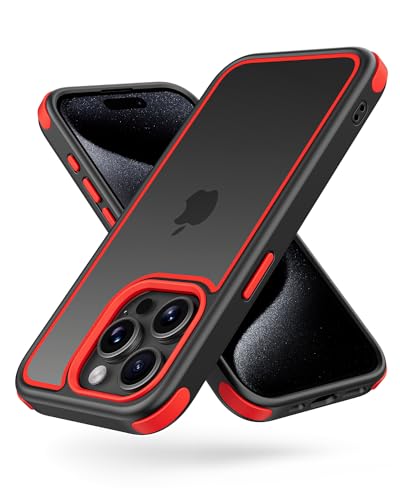 MobNano Ultra Hybrid Durchsichtig Hülle für iPhone 15 Pro Hülle Stoßfest Bumper Transparent Handyhülle Shockproof Fallschutz Silicone iPhone 15 Pro Case - Schwarz/Rot von MobNano