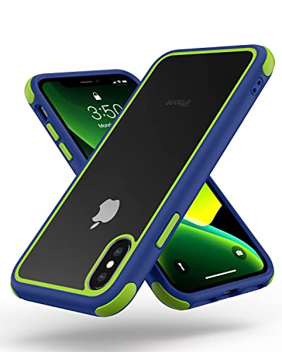 MobNano Ultra Hybrid Durchsichtig Hülle für iPhone X Hülle, iPhone XS Hülle, iPhone 10 Hülle Stoßfest Bumper Transparent Handyhülle Shockproof Fallschutz Silicone iPhone XS X Case - Blau/Gelbgrün von MobNano