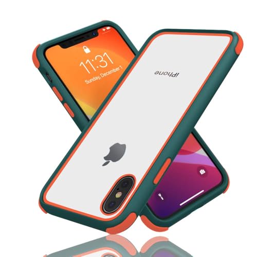 MobNano Ultra Hybrid Durchsichtig Hülle für iPhone X Hülle, iPhone XS Hülle, iPhone 10 Hülle Stoßfest Bumper Transparent Handyhülle Shockproof Fallschutz Silicone iPhone XS X Case - Grün/Orange von MobNano