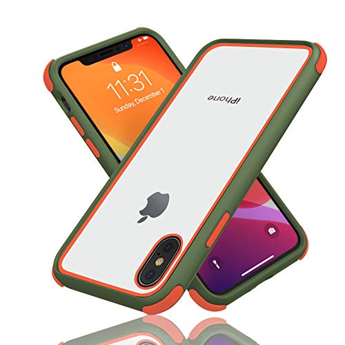 MobNano Ultra Hybrid Durchsichtig Hülle für iPhone X Hülle, iPhone XS Hülle, iPhone 10 Hülle Stoßfest Bumper Transparent Handyhülle Shockproof Fallschutz Silicone iPhone XS X Case - Grün/Orange von MobNano