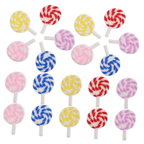 Mobestech 20 Stück Lutscherzubehör Gefälschte Süßigkeiten Lutscher Süßigkeiten Anhänger Polymer-ton-lutscher-anhänger Bunter Süßigkeiten-anhänger Lollipop-modell Weiches Gummi von Mobestech
