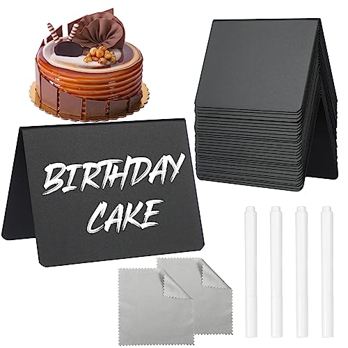 Mobestech 30er Kreidetafel Klein Set mit 4 Weißer Stift und 2 Mikrofaser Tuch, Abwischbare Mini Kreidetafeln zum Beschriften für Buffet Preisschilder, Hochzeit Party (10 x 7.5 cm) von Mobestech