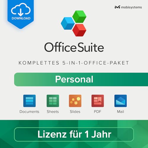 OfficeSuite Personal | 5-in-1-Office-Paket | Dokumente, Tabellen, Präsentationen, PDF, E-Mail & Kalender | Lizenz für 1 Jahr | 1 Windows-PC & 2 Mobilgeräte [Online-Code] von MobiSystems