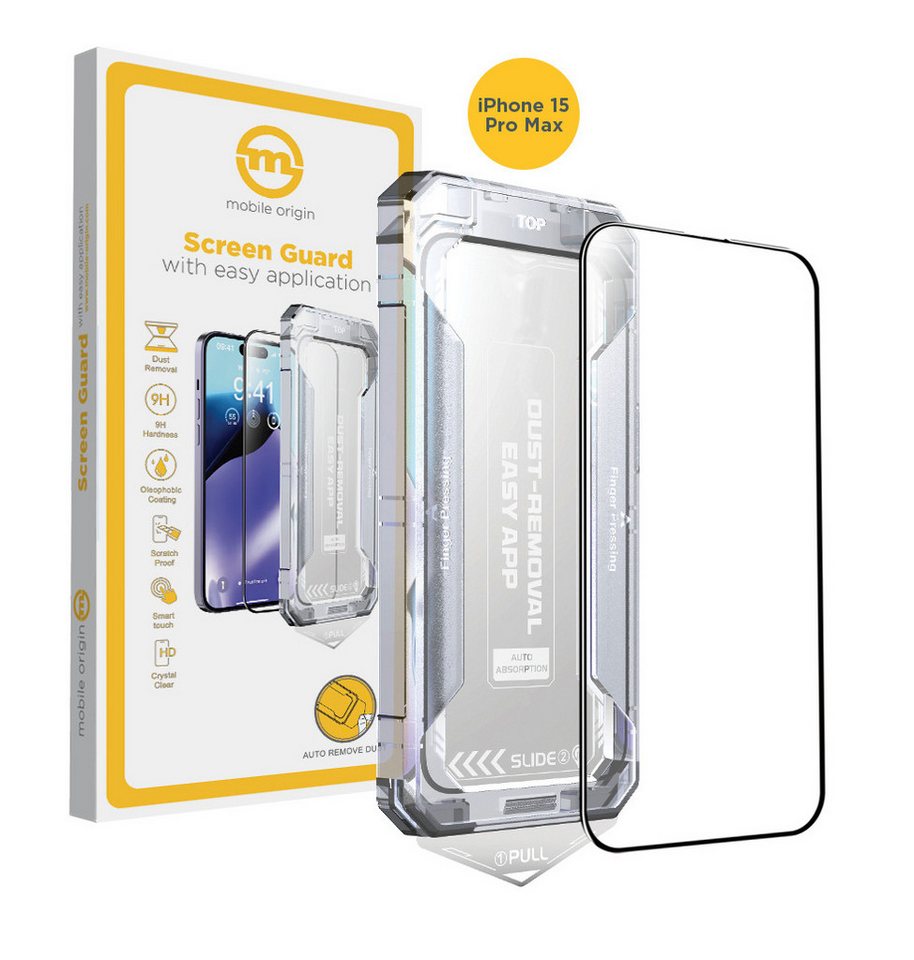 Mobile Origin Displayschutzfolie 2x / 1x für iPhone 15 Pro Max Schutzglas Panzerglas Anbringhilfe, 1 Stück Mobile Origin Displayschutzfolie 2x / 1x für iPhone 15 Pro Max Schutzglas Panzerglas Anbringhilfe, 1 Stück von Mobile Origin