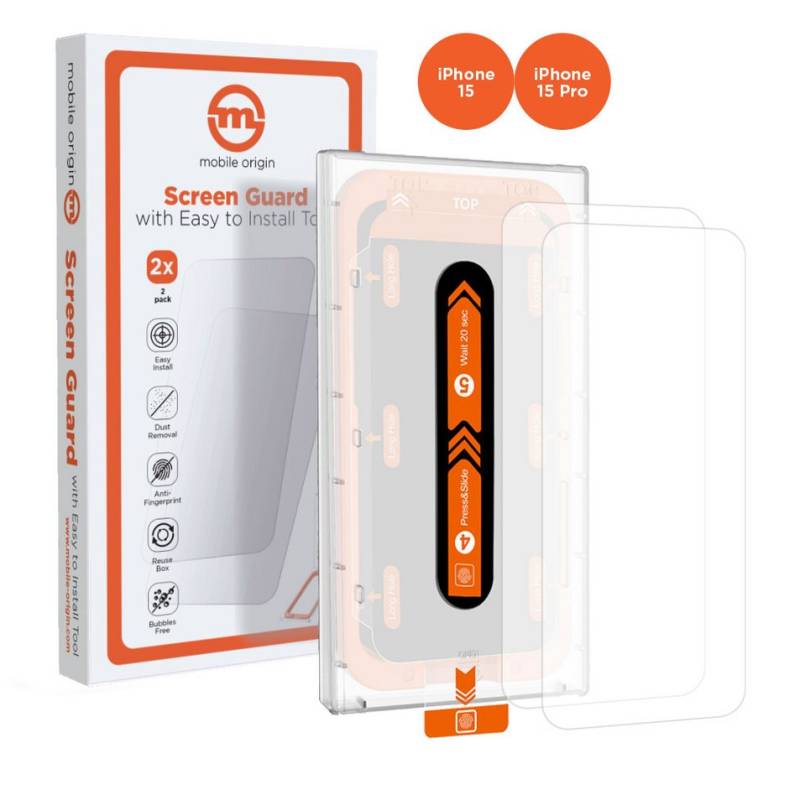 Mobile Origin Displayschutzfolie 2x Panzerglas für iPhone 15 / 15 Pro Schutzglas Panzerfolie für Apple iPhone 15, Apple iPhone 15 Pro, 2 Stück, Anti-Fingerabdruck, Anti-Kratz, Doppelbeschichtung, Hartglas von Mobile Origin