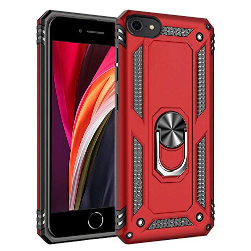 Für iPhone SE 2020 Hülle, iPhone 7/8 Hülle mit Magnet-Ring-Halter, Ganzkörper-Schutz [Militärqualität] Silikon TPU Stoßfest Rüstung Handyhülle für iPhone SE 2020/7/8 (Hybrid Red) von Mobile Stuff