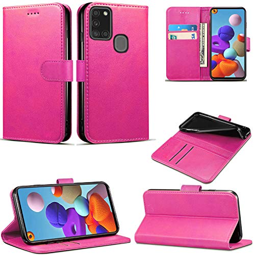 Galaxy A21s Hülle, Slim PU Leder Flip Protective Magnetic Wallet Cover mit Kartenhalter und Standfunktion Kompatibel mit Samsung Galaxy A21s (6,5 Zoll) (Pink) von Mobile Stuff