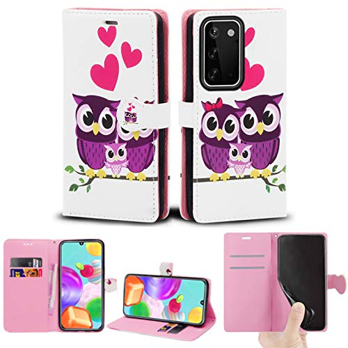 Galaxy A41 Hülle, Slim PU Leder Flip Protective Magnetic Wallet Cover mit Kartenhalter und Standfunktion Kompatibel mit Samsung Galaxy A41 (6,1 Zoll) (Familie Eule) von Mobile Stuff