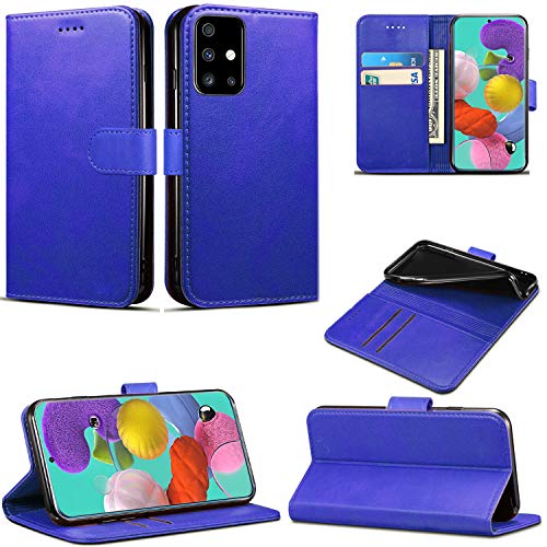 Galaxy A51 Hülle, Luxus Slim PU Leder Flip Protective Magnetic Wallet Cover mit Kartenhalter und Standfunktion Kompatibel mit Samsung Galaxy A51 (Blau) von Mobile Stuff