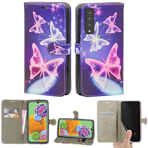 Galaxy A90 5G Hülle, Premium PU Leder Flip Folie [Magnetschutz] Wallet Case Cover [Kreditkartenfach] für Samsung Galaxy A90 5G (Schmetterling-Blau) von Mobile Stuff