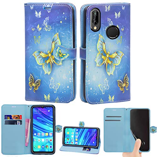 Huawei P Smart 2019 / Honor 10 Lite Hülle, Premium PU Leder Flip Wallet Handyhülle mit Magnetverschluss Ständer Kartenhalter für Huawei P Smart 2019 / Honor 10 Lite (Butterfly Gold Book) von Mobile Stuff