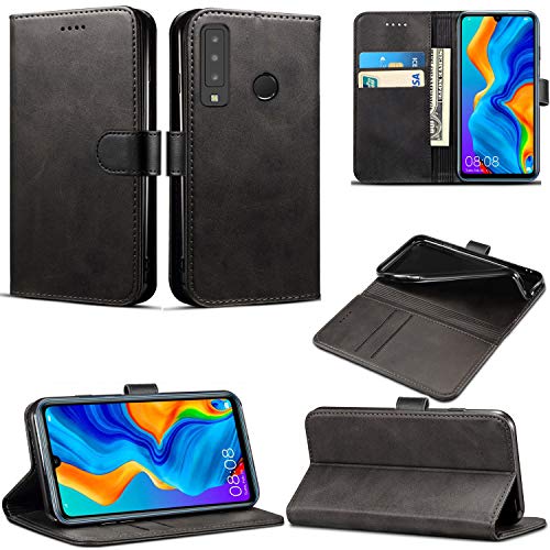 Huawei P30 Lite Hülle, Leder Brieftasche mit Flip Cover, Kreditkartenfächer und Ständer Kompatibel mit Huawei P30 Lite (Schwarz) von Mobile Stuff