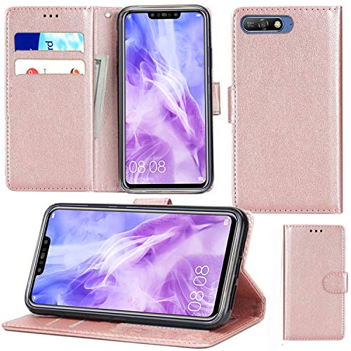 Huawei Y6 2018 Hülle, Huawei Y6 2018 Cover [Kartenhalter] [Magnetverschlus] Premium Leder Flip Wallet Case Cover für Huawei Y6 2018 Smartphone (Roségold) von Mobile Stuff