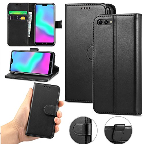 Huawei Y6 2018 Hülle, Huawei Y6 2018 Cover [Kartenhalter] [Magnetverschlus] Premium Leder Flip Wallet Case Cover für Huawei Y6 2018 Smartphone (Schwarz) von Mobile Stuff