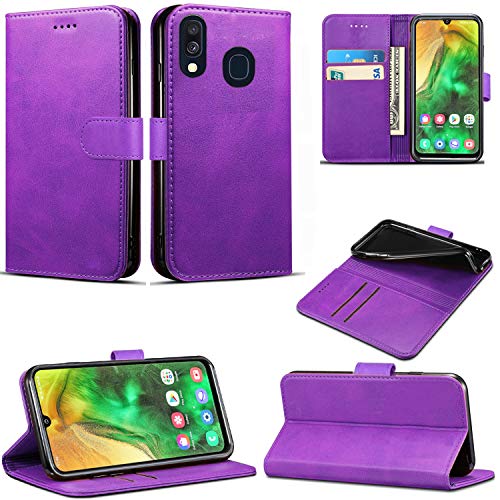 Hülle Kompatibel für Samsung Galaxy A20e (5,8 Zoll) Leder Magnetverschluss Flip Kartenhalter Wallet Stand View Schutzhülle für Samsung Galaxy A20e (Lila) von Mobile Stuff