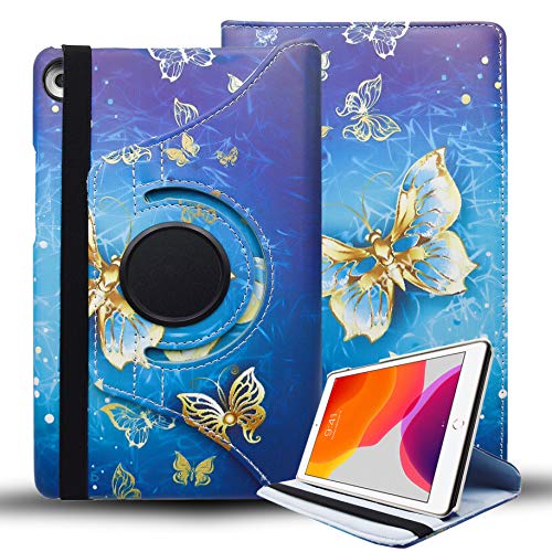 Hülle für iPad 10.2 2021/2020/2019 Modell, iPad 9/8/7 (10.2 Zoll), iPad 9., 8., 7. Generation) Hülle mit 360 Grad drehbarem PU-Leder Folio Ständer Case Cover (Butterfly Gold) von Mobile Stuff