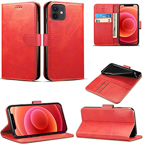 Mobile Stuff Handyhülle Leder Klappbar Kompatibel mit iPhone 12/12 Pro – [6,1 Zoll] 2020 Leder Wallet Book Flip Folio Stand View Case für iPhone 12 (6,1 Zoll) 5G 2020 (rot) von Mobile Stuff
