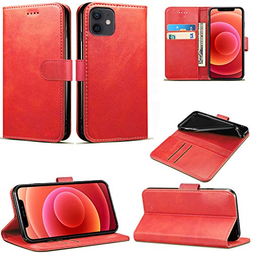 Mobile Stuff Hülle Kompatibel mit iPhone 12/12 Pro – [6,1 Zoll] 2020 Leder Wallet Book Flip Folio Stand View Case für iPhone 12 (6,1 Zoll) 5G 2020 (rot) von Mobile Stuff