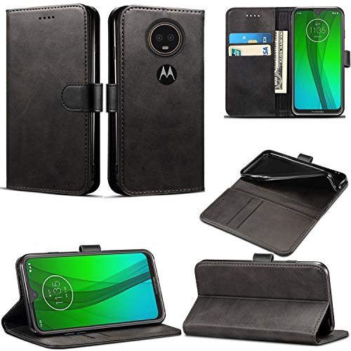 Mobile Stuff Motorola Moto G7 Power Hülle, Leder Wallet mit Flip Cover, Kreditkartenfächer und Ständer, kompatibel mit Moto G7 Powe (6,2 Zoll) (Schwarz) von Mobile Stuff