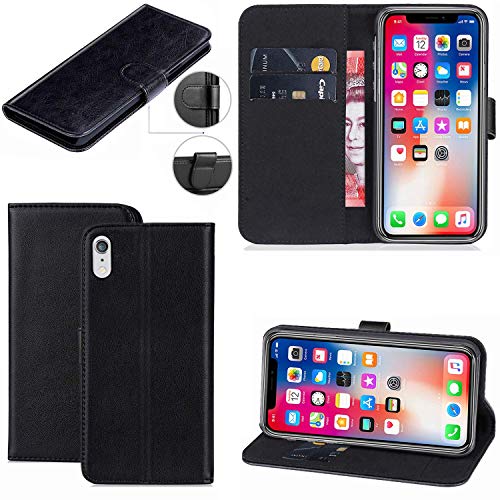 MobileStuff iPhone XR Hülle, 15,7 cm (6,1 Zoll), Lederhülle, Premium PU-Leder, Brieftaschen-Schutzhülle, [Kartenhalter] Slim Flip Folio Handyhülle Klappbar für iPhone XR (2018) 15,7 cm (schwarz) von Mobile Stuff