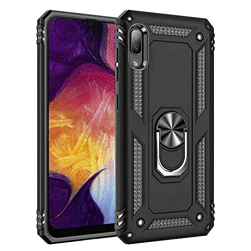 Samsung Galaxy A10 Hülle mit Magnet-Ring-Halter, militärische Qualität, Silikon, TPU, stoßfest, harte Rüstung Handyabdeckung für Samsung Galaxy A10 (schwarz) von Mobile Stuff