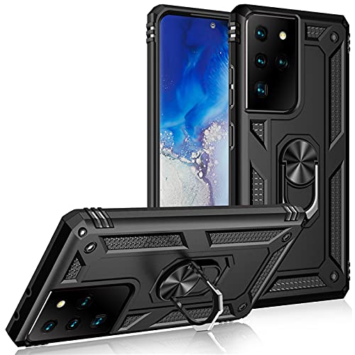 Samsung Galaxy S21 Ultra Hülle mit Magnet-Ring-Halter, militärische Qualität, Silikon TPU, stoßfest, harte Panzer-Handyabdeckung für Samsung Galaxy S21 Ultra (5G) (Hybrid Schwarz) von Mobile Stuff