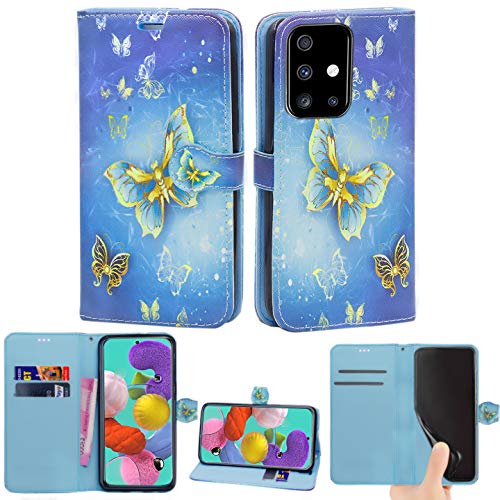 Schutzhülle für Galaxy A51, luxuriöses, schlankes PU-Leder, Klappschutzhülle mit Kartenhalter und Standfunktion, kompatibel mit Samsung Galaxy A51 (Schmetterling-Gold) von Mobile Stuff