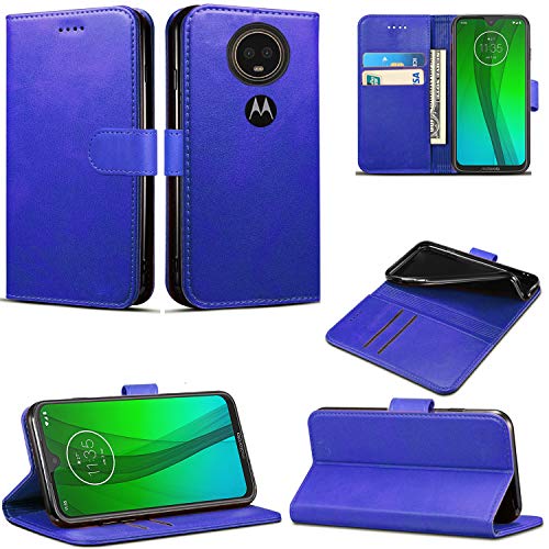 Schutzhülle für Motorola Moto G7 Power, Leder, Brieftaschenformat, mit Klappdeckel, Kreditkartenfächern und Ständer, kompatibel mit Moto G7 Powe (6,2 Zoll) (Blau) von Mobile Stuff