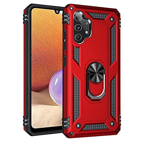 Schutzhülle für Samsung Galaxy A32 5G mit Magnet-Ring-Halter, vollständiger Schutz [Militärqualität] Silikon TPU Stoßfest Rüstung Handyhülle für Samsung Galaxy A32 5G (Hybrid Red) von Mobile Stuff