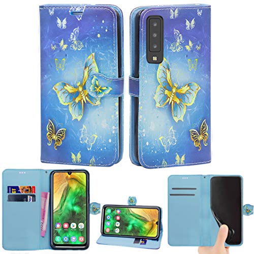 Schutzhülle für Samsung Galaxy A50 (2019), Lederetui, Klappetui, Brieftaschenformat, mit Magnetverschluss und Ständer Mehrfarbig Schmetterling Gold von Mobile Stuff