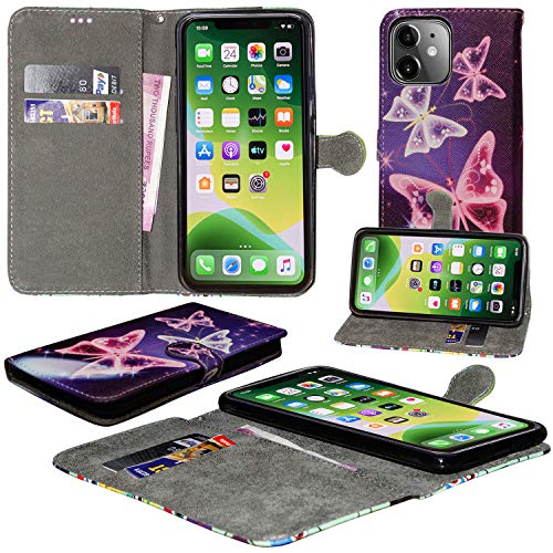 Schutzhülle für iPhone 11, Premium-PU-Leder, Brieftaschen-Schutzhülle mit Standfunktion und Kartenfächern, für Apple iPhone 11 15,5 cm (2019), Schmetterling-Blau von Mobile Stuff