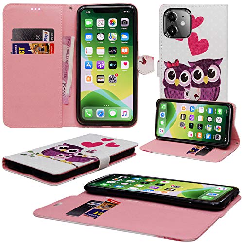 Schutzhülle für iPhone 11, Premium-PU-Leder, Brieftaschen-Schutzhülle mit Standfunktion und Kartenfächern, für Apple iPhone 11 15,5 cm (2019) (Familieneule) von Mobile Stuff