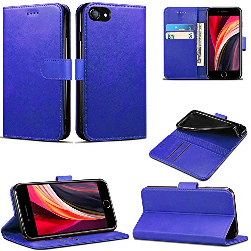 Schutzhülle für iPhone SE 2020, Slim PU Leder Flip Protective Magnetic Wallet Cover mit Kartenhalter und Standfunktion Kompatibel mit Apple iPhone SE 2020 (4,7 Zoll) (Blau) von Mobile Stuff