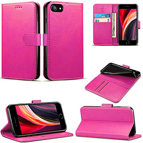 Schutzhülle für iPhone SE 2020, Slim PU Leder Flip Protective Magnetic Wallet Cover mit Kartenhalter und Standfunktion Kompatibel mit Apple iPhone SE 2020 (4,7 Zoll) (Pink) von Mobile Stuff