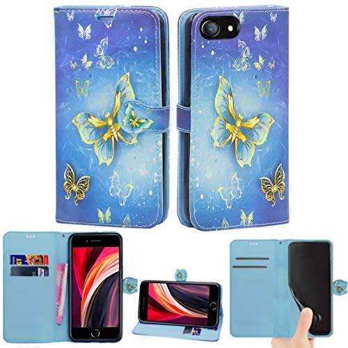Schutzhülle für iPhone SE 2020, Slim PU Leder Flip Protective Magnetic Wallet Cover mit Kartenhalter und Standfunktion Kompatibel mit Apple iPhone SE 2020 (4,7 Zoll) (Schmetterling-Gold) von Mobile Stuff