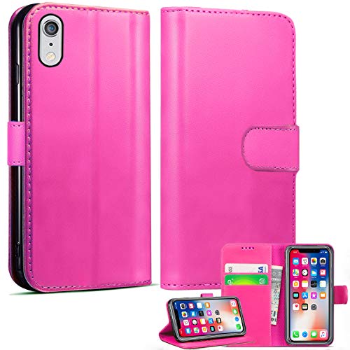 Schutzhülle für iPhone XR, Leder, mit Magnetverschluss, verstellbarer Standfunktion, Pink von Mobile Stuff