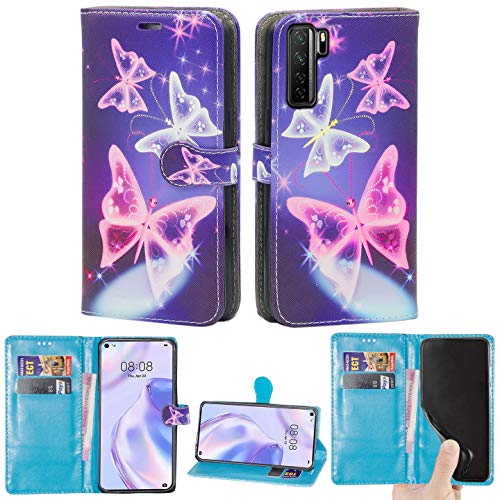 Schutzhülle kompatibel für Huawei P40 Lite 5G, Wallet Case Magnetic Flip Leder Cover mit Kartenfächer und Standfunktion für Huawei P40 Lite 5G (6,5 Zoll) (Schmetterling-Blau) von Mobile Stuff