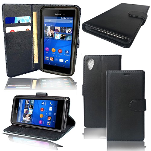 Sony Xperia L1 Leder Brieftasche Hülle Case, Handy Stuff [] [Slim Fit] Heavy Duty Schutz stoßfest Flip Cover Wallet Case mit Standfunktion für Sony Xperia L1g3311g3312g3313 (14 cm), Schwarz , von Mobile Stuff
