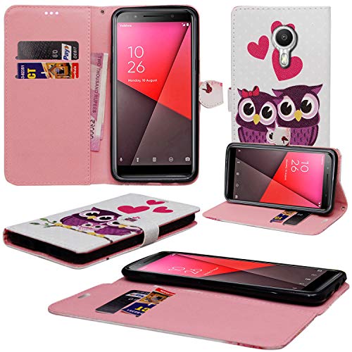 Vodafone Smart N9 Lite Schutzhülle, Mobile Stuff Kickstand Premium PU Leder Brieftasche Flip Phone Schutzhülle Cover mit Kartenfach für Vodafone Smart N9 Lite 13,97 cm (5,34 Zoll) (nicht für Smart N9 5,5 Zoll), Kunstleder, Eulenfamilie, Galaxy A3 (2017) von Mobile Stuff