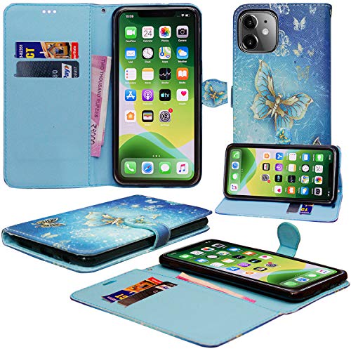 iPhone 11 Hülle, Premium PU Leder iPhone 11 Wallet Case Stand Cover mit [Kartenfächern] für Apple iPhone 11 6,1 Zoll (2019) (Schmetterling-Gold) von Mobile Stuff