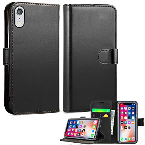 iPhone Hülle, Brieftasche PU Leder Hülle, [Slim Fit] Cover mit Magnetverschluss für Apple iPhone, Kunstleder Leder, Schwarz, iPhone XR von Mobile Stuff